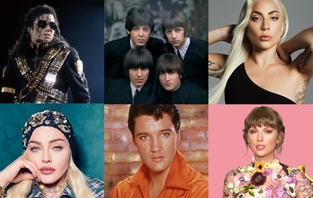 A collection of famous singers from the 20th and 21st centuries