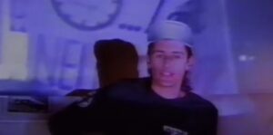 The lead singer of Jesus Jones in the video for "Right Here, Right Now"