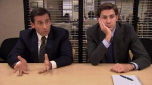 Jim and Michael as co-managers of Dunder Mifflen