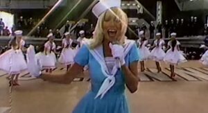 Suzanne Somers singing on a naval carrier