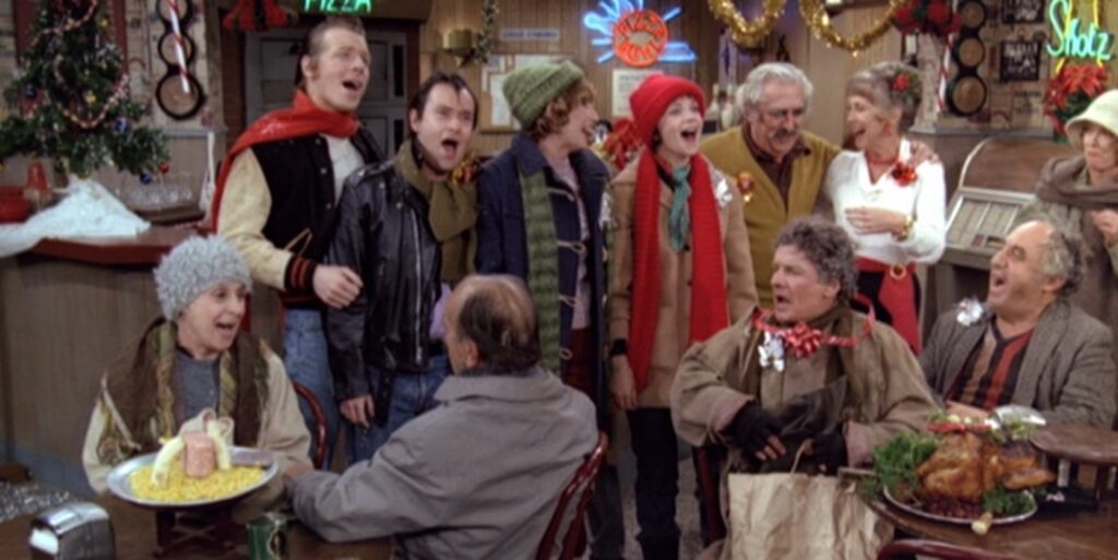 The cast of Laverne and Shirley celebrate Christmas