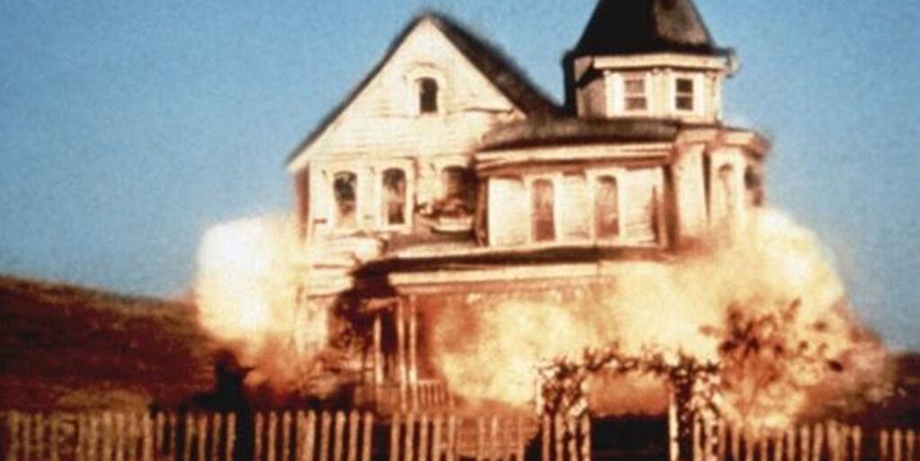 A Little House on the Prairie set is blown up