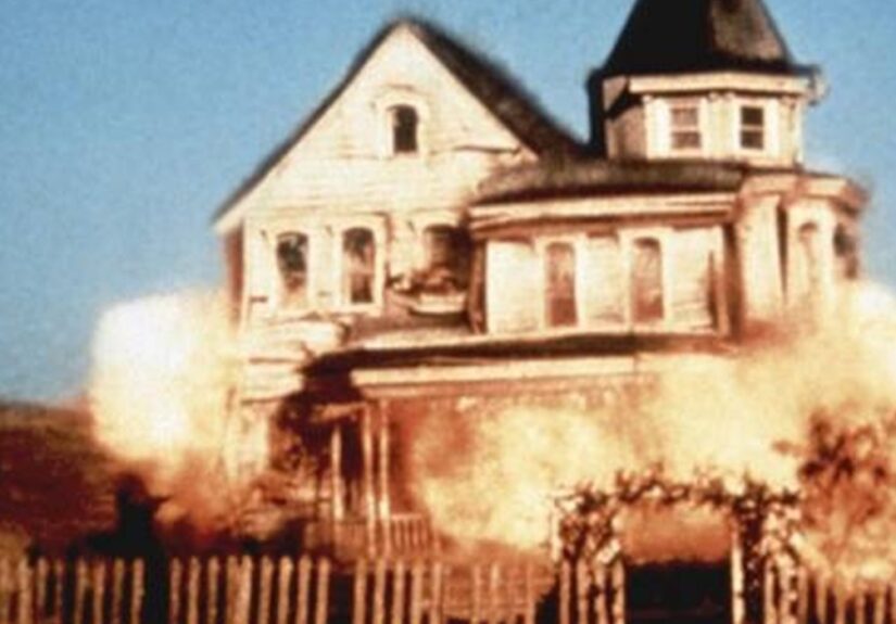 A Little House on the Prairie set is blown up